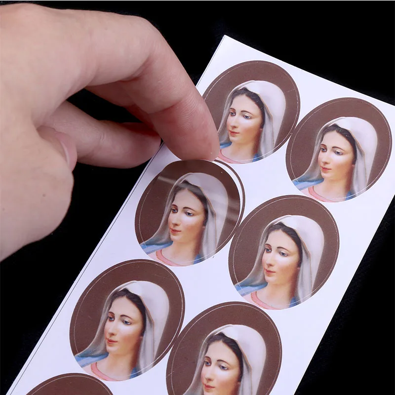 50pcs/Oval Religious Catholic Saint Mary Sticker Accessories 25x35mm