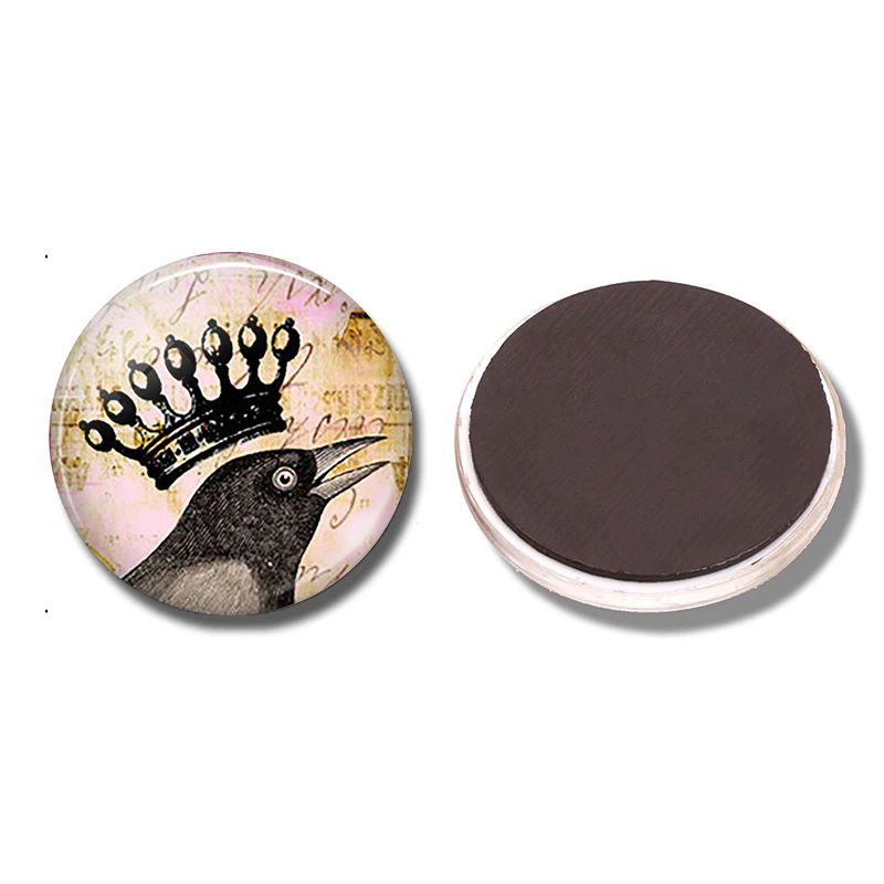 Magnetic Refrigerator Sticker Circular Crow Suction Magnet Kitchen Memo Fixing Decorative Glass 40mm