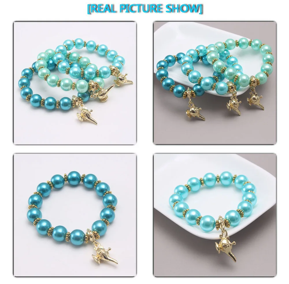 Alloy Aladdin magic lamp pearl girls Beaded bracelet children jasmine princess  pendant necklace accessories