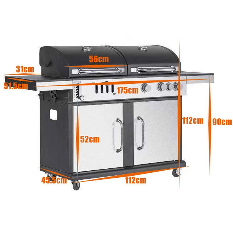 Máquina de barbacoa de Gas y carbón de doble propósito, parrilla Vertical grande de acero inoxidable para el hogar, Patio, Villa, cena, 8-20 personas
