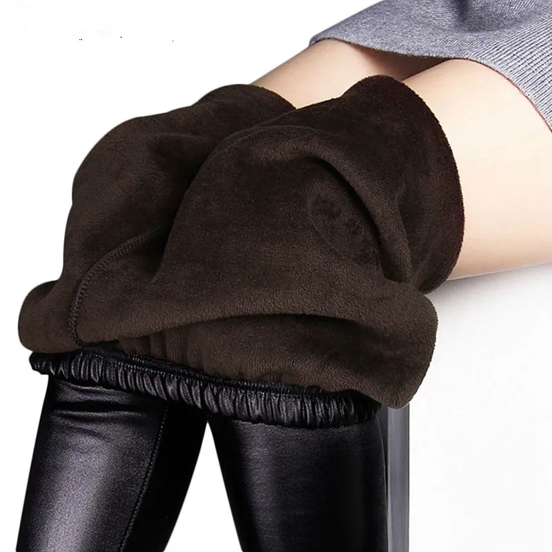 

Winter leggings women autumn warm leggings Fake leather Velvet pants Stretch Skinny sexy thickening black Leggings Pants