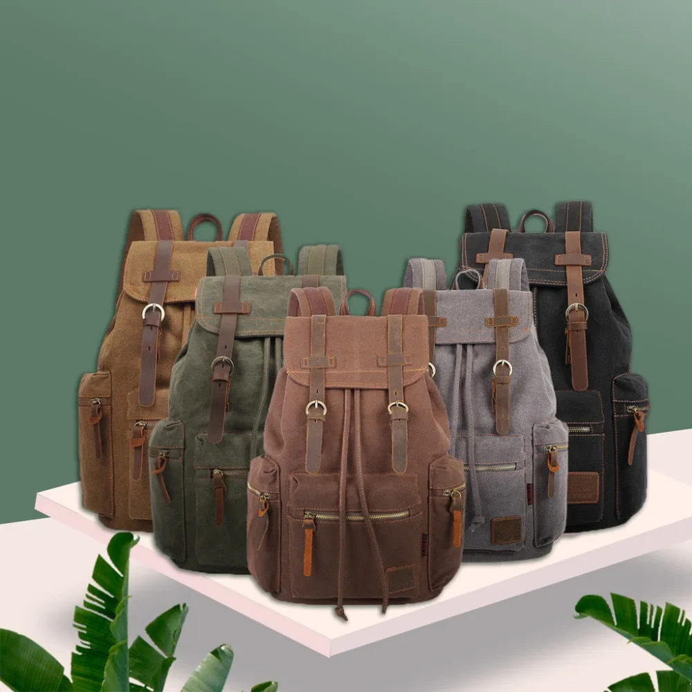 Vintage Canvas-Rucksäcke für Männer und Frauen, Reisetaschen für Studenten, Freizeitrucksäcke zum Wandern, Reisen, Camping, Rucksack Mochila Masculina – Detail 5