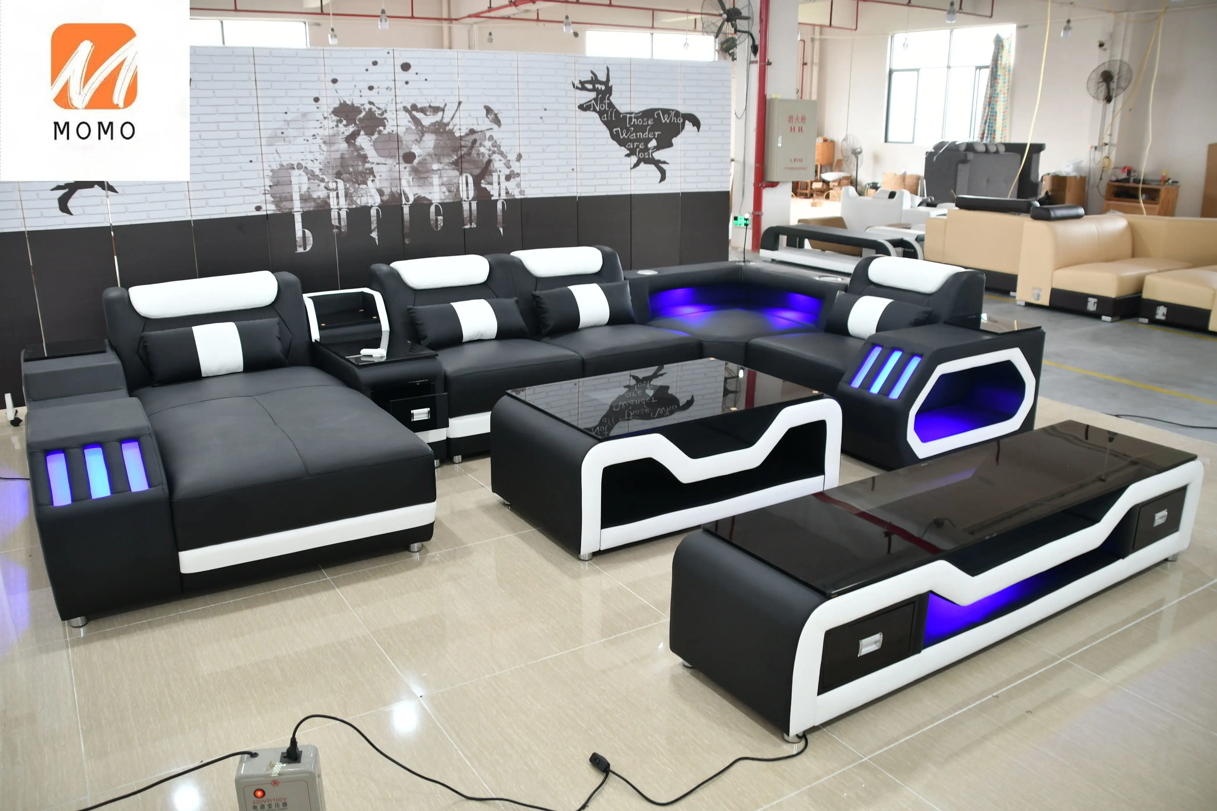 New arrival living room sofas super modern style living room furniture LED lamps top quality leather couch living room sofas