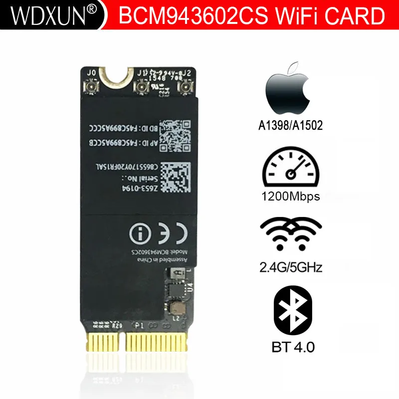 

Original AirPort Wireless Network Card for Macbook Pro Retina A1398 A1502 WIFI Card Bluetooth 4.0 1200M 653-0194 BCM943602CS