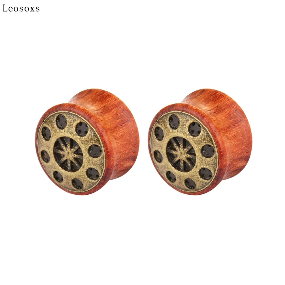 Leosoxs 1 Pair UFO Wood Ear Stud Expanders Piercing Ear Plug Flesh Tunnels Gauge Fashion Body Jewelry