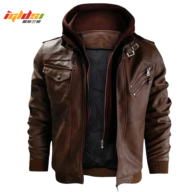 Leather Jacket Men\'s Winter Vintage Motorcycle Biker Leather Jacket Coat Windproof Warm Winter Pilot Leather Jackets