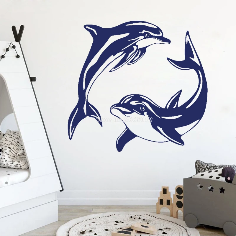 Cute Two Dolphin Silhouette Vinyl Wall Decals Marine life Wall Decor WaterProof For Bathroom Series fine Gifts Stickers LL345