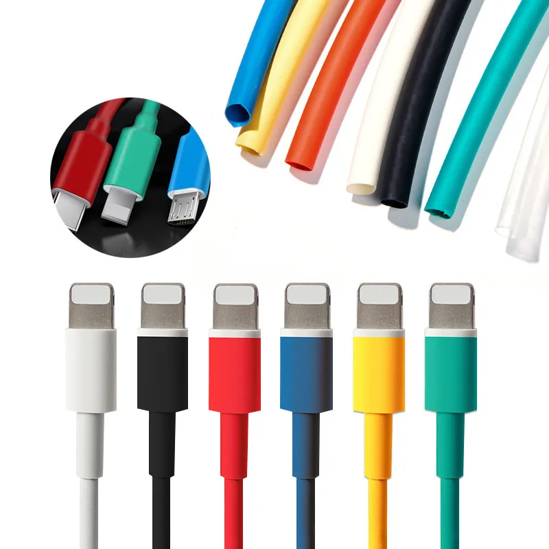 5 sztuk rura termokurczliwa kabel USB Protector dla iPhone 7 8 X dla Samsung Android kabel typu c przewód drutu organizator Winder pokrywa