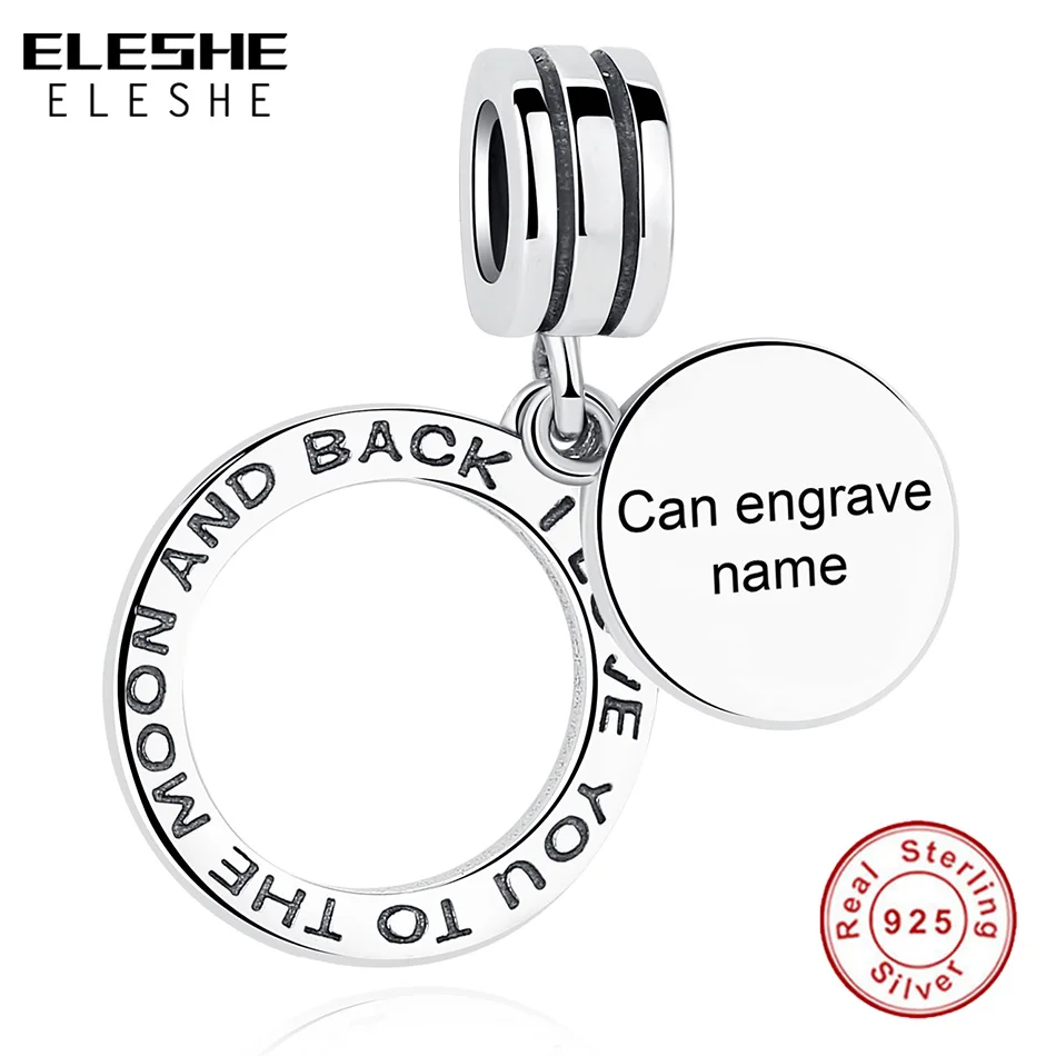 

ELESHE Custom Charm Engrave Name 925 Sterling Sliver Charm Bead Fit Original Charm Bracelet DIY Personalized Jewelry