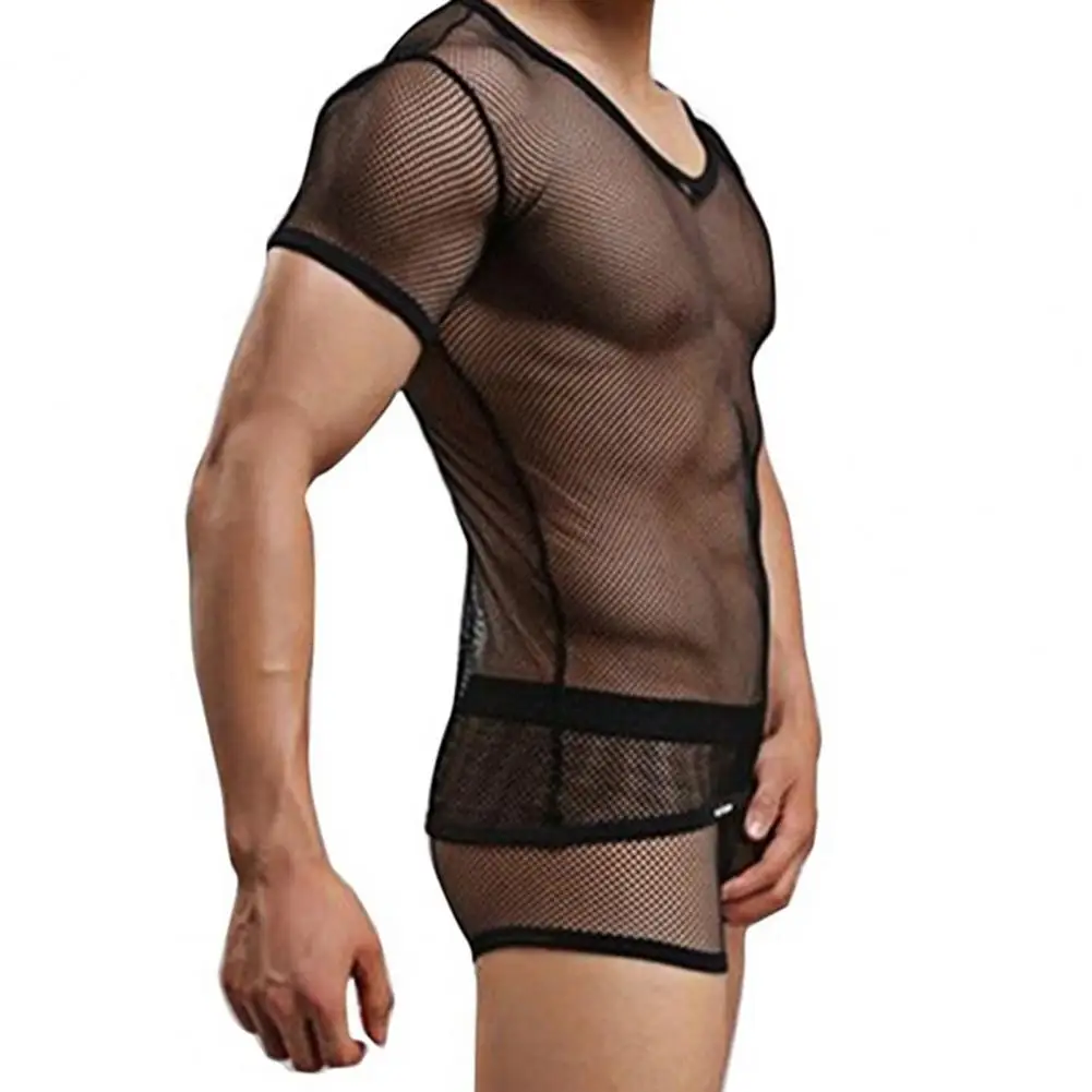 Sexy Men Tops Summer T-shirt Mesh Breathable Men See Through Top for Sports Men Clothing 2021 футболка