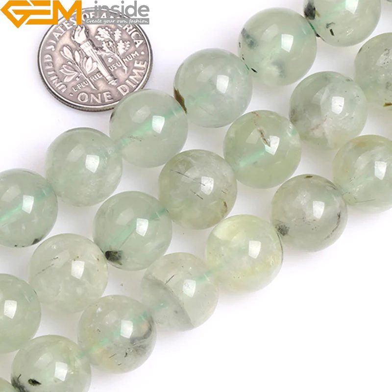 

Gem-inside Round Green Prehnites Loose Stone Beads For Jewelry Making DIY Christmas Jewellery 8-12mm 15inches