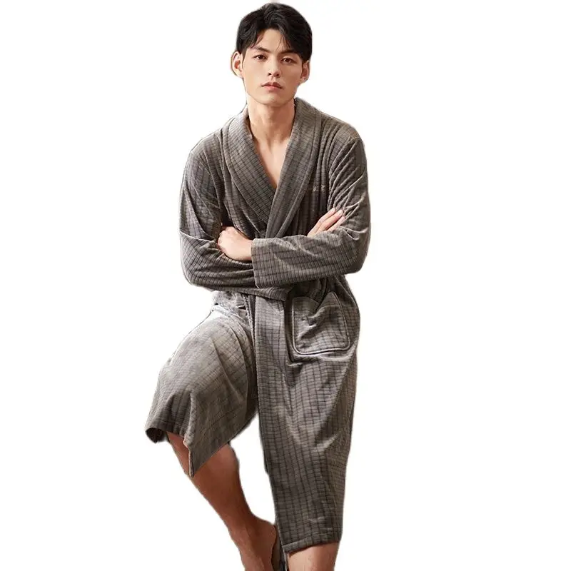 Thick island fleece male bathrobe long flannel bathrobe winter autumn big yards terry men warm robe pijama hombre chinese kimono