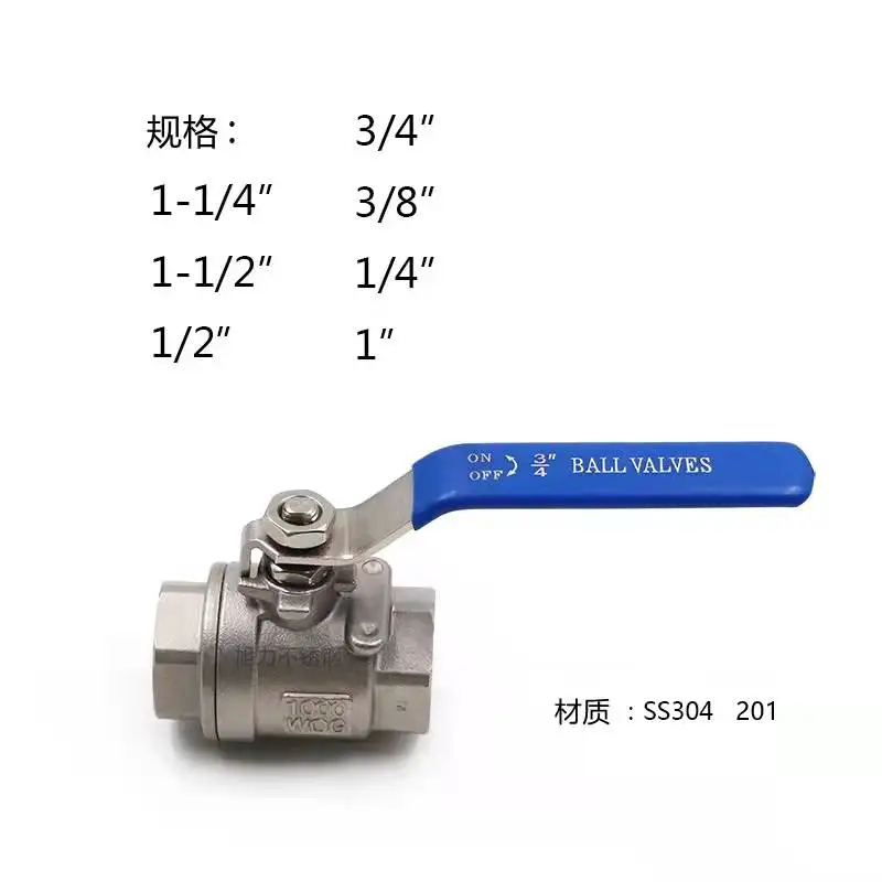 

BSPT 1/4" 3/8" 1/2" 3/4" 1" 1-1/4" 1-1/2" Female Stainless Steel SS304 2P Full Port Ball Valve with Vinyl Handle Thread Valves