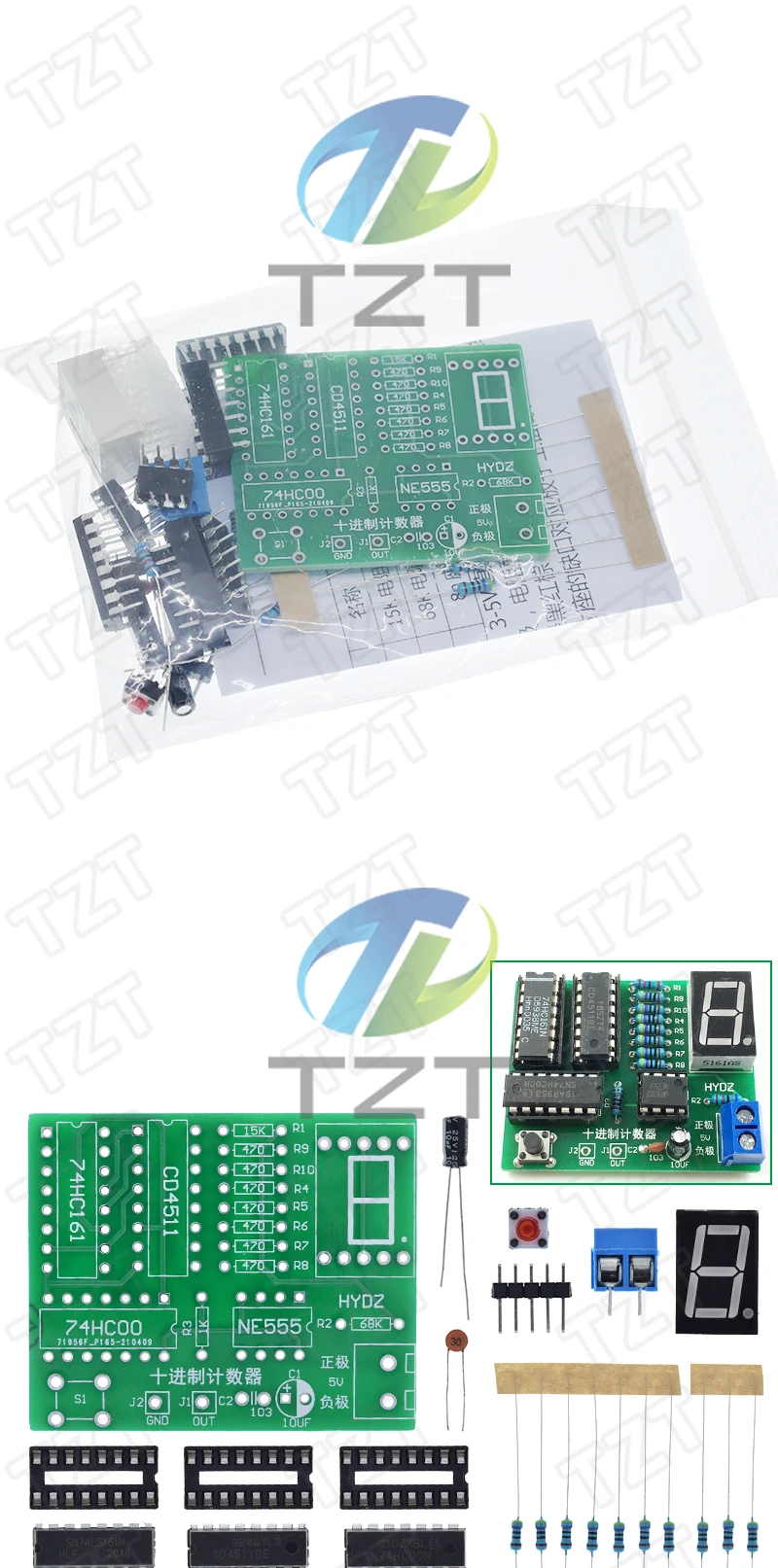 TZT DIY-Kit Zweistelliger Dezimalzähler CD4518 Kit Zwei 2-Bit Bigit Trainingszähler Teile 5V Elektronisches Projekt Lehrset – Detail 3