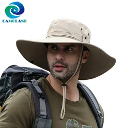 CAMOLAND-Sombrero de cubo impermeable para hombre, gorros de verano Anti UV para el sol, pesca al aire libre, senderismo, Boonie, gorra de playa de ala ancha larga, gran oferta