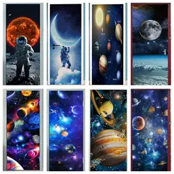 Astronaut Door Sticker Moon Earth Planet Space Wallpaper Wall Sticker Peel And Stick Vinyl Room Decor Poster DIY Fridge Stickers