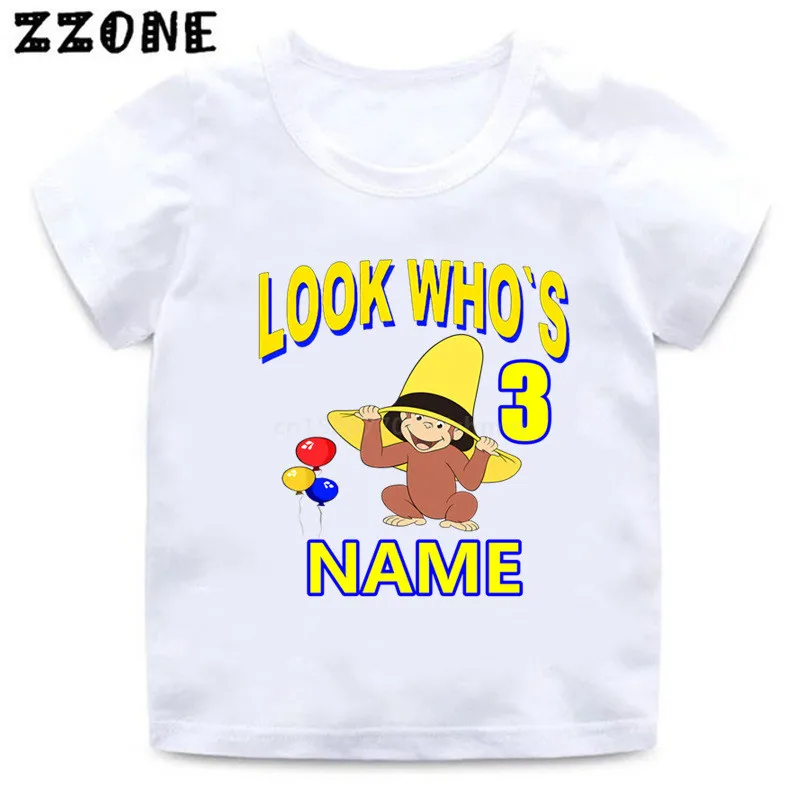 Custom Name Birthday T shirt Number 1-10 Curious George Cartoon Boys T-shirt Baby Girls Tops Funny Monkey Kids Clothes,HKP2462