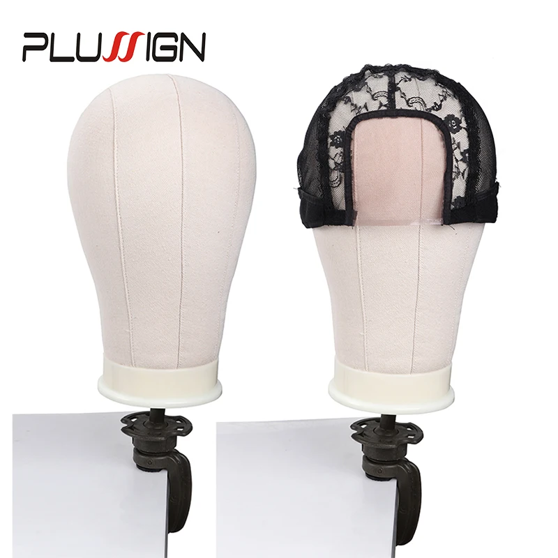 Plussign-キャンバスブロックマンニキンヘッド、ウィッグメイキング、共通サイズのスタイリングヘッド、マウントホール、無料のTピン、21-25"