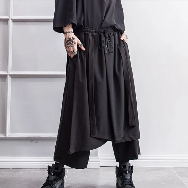 

Men's trousers slouchy trousers culottes false two irregular wide-leg trousers men's shorts dark Yamamoto style stage outfit