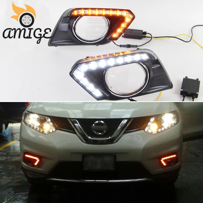 

LED DRL Daytime Running Light For Nissan X-trail Xtrail T32 2014 2015 2016 Yellow Signal turning daylight 12V Car Accessory DRL