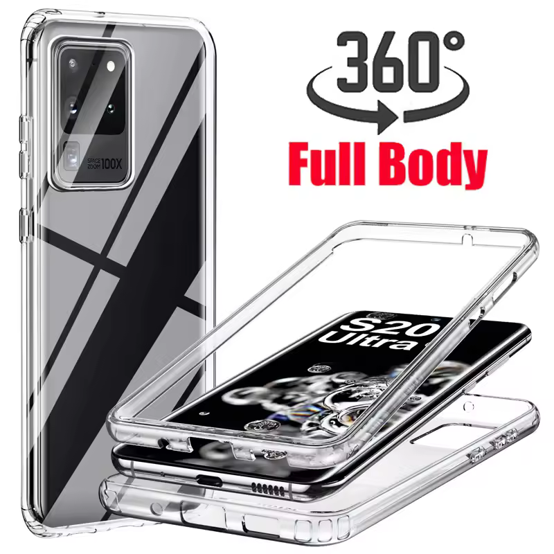 כיסוי סיליקון מלא 360 ל-Samsung Galaxy S22 S21 S20 S23 FE S24Ultra S10 S9 S8 Plus S7 S10 5G Note 20 10 9 8 S10E