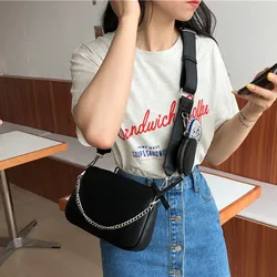 Vintage women Armpit bag luxury designer wide strap shoulder bag  female chain messenger bag leather ladies purses and handbags