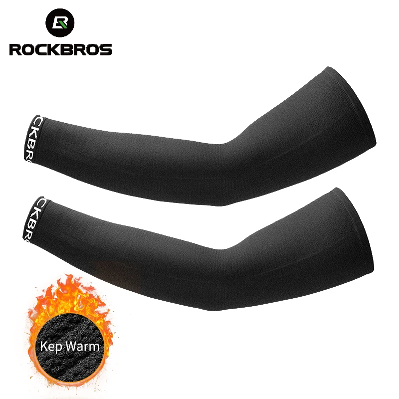 ROCKBROS Cycling Arm Sleeves Men Women Breathable Keep Warm Elasticity Windproof Cycling Fleece Arm Warmer For Winter Sports