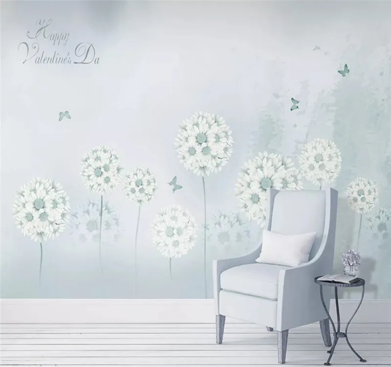 

Large custom mural Nordic hand-painted fresh dandelion sofa TV background wall wallpaper wall covering