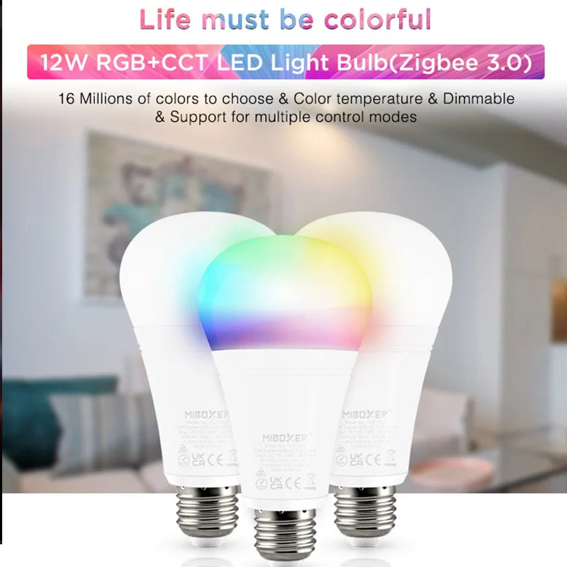 Imagem -04 - Miboxer Lâmpada Led Rgb Mais Cct 12w Zigbee 3.0 Fut105z E27 Lâmpada com Ajuste de Temperatura e Controle por Voz 160000 Cores Controle do Ritmo Musical por Aplicativo