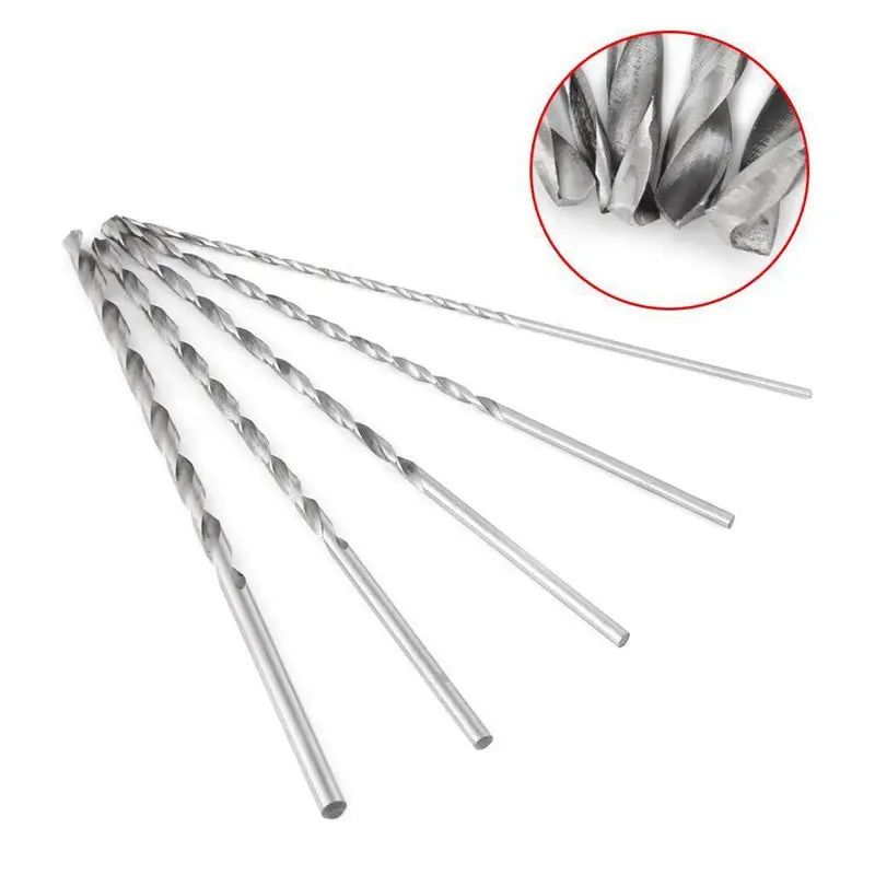 Juego de brocas de acero de alta velocidad Extra largas, herramienta de Broca helicoidal de vástago recto de 2-5mm para madera, 5 uds.