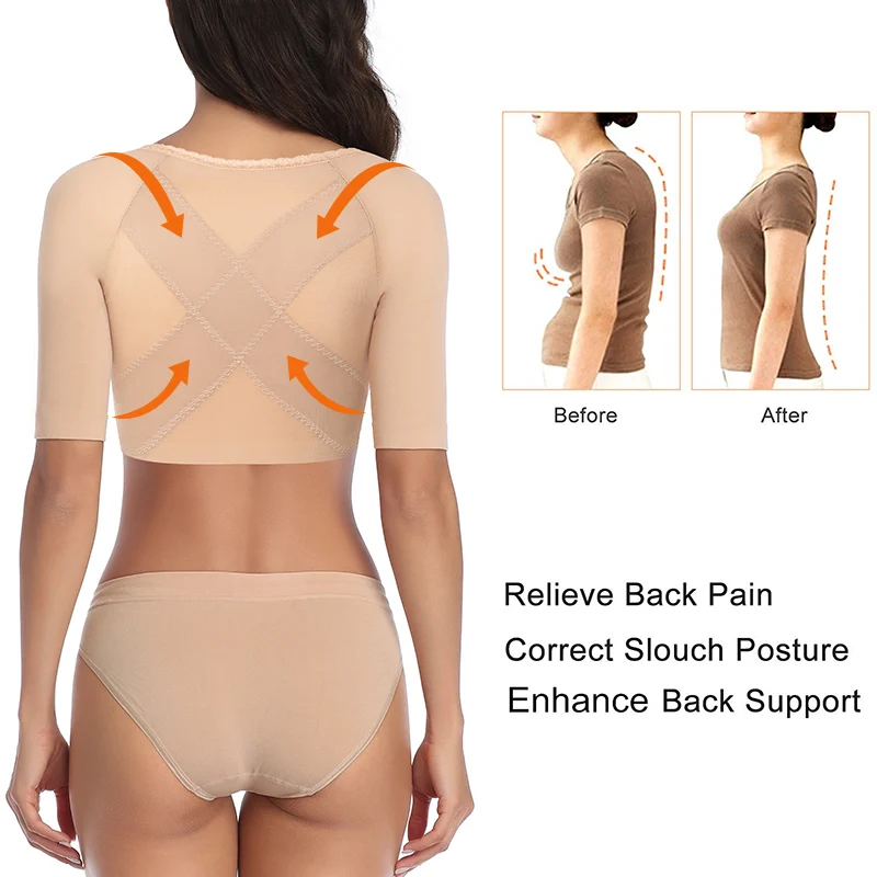 Back Support Upper Arm Shaper Post Surgical Slimming Underwear Compression Sleeves Posture Corrector Tops Shapewear for Women