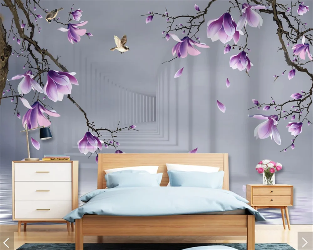 

beibehang Custom modern new decorative painting new Chinese landscape magnolia flower bird background papel de parede　wallpaper