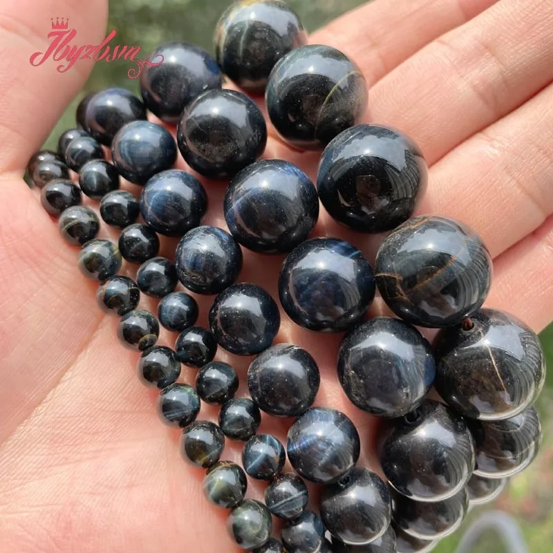 6/8/10/12mm Natural Tiger's Eye blue Smooth Stone Beads Loose For DIY Necklace Bracelet Jewelry Making Strand 15