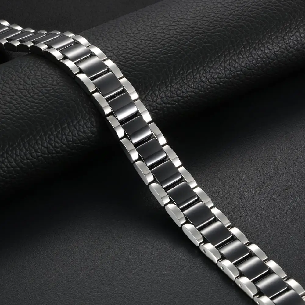 Black/White Ceramic Bracelet Magnetic Stone Therapy Health Stainless Steel Bracelets Men\'s Jewelry 20.5*13 mm pulseras hombre
