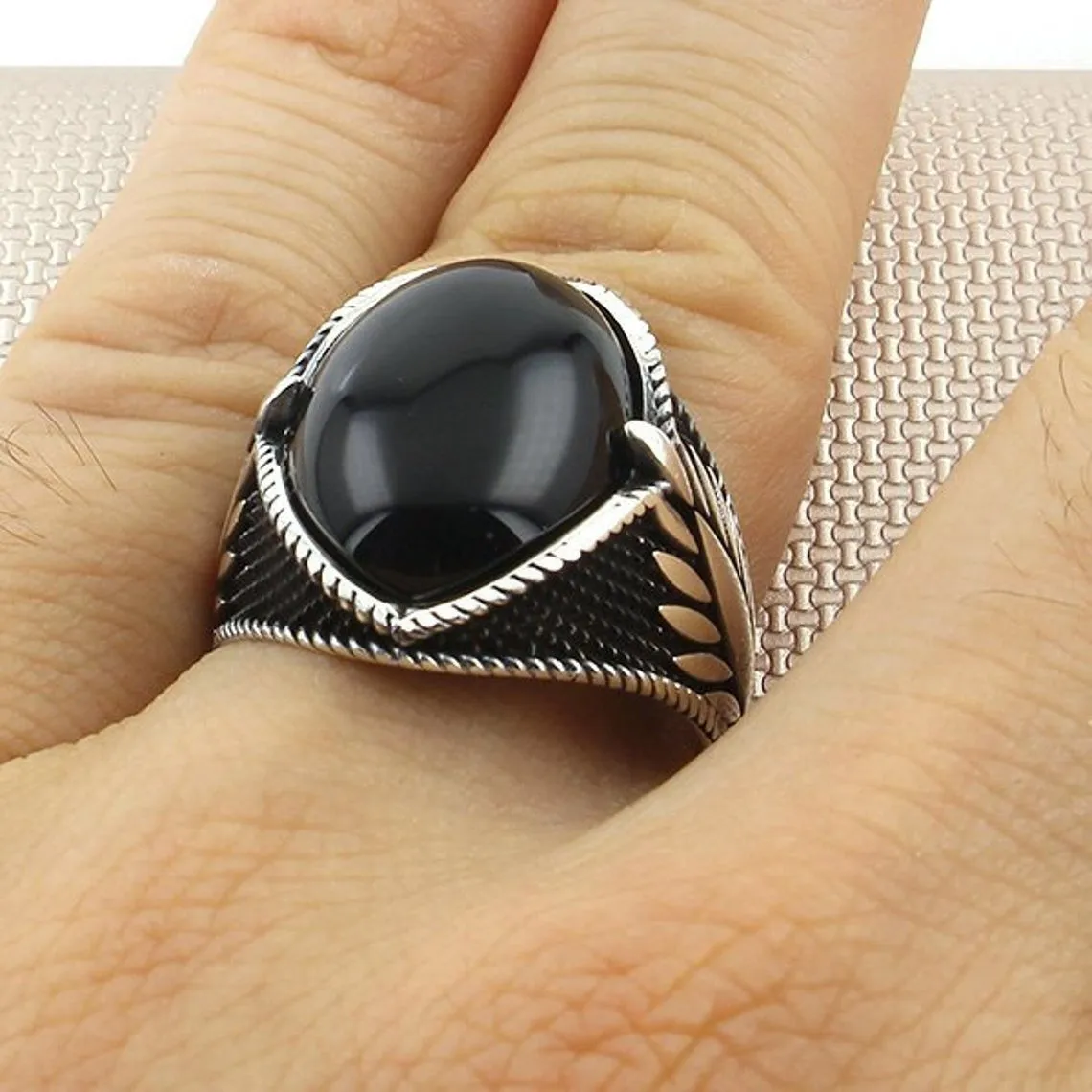 Solid 925 Sterling Silver Black Onyx Raw Birthstone Men's Ring Special Ring Jewelry Accessory For Men Made in Turkey