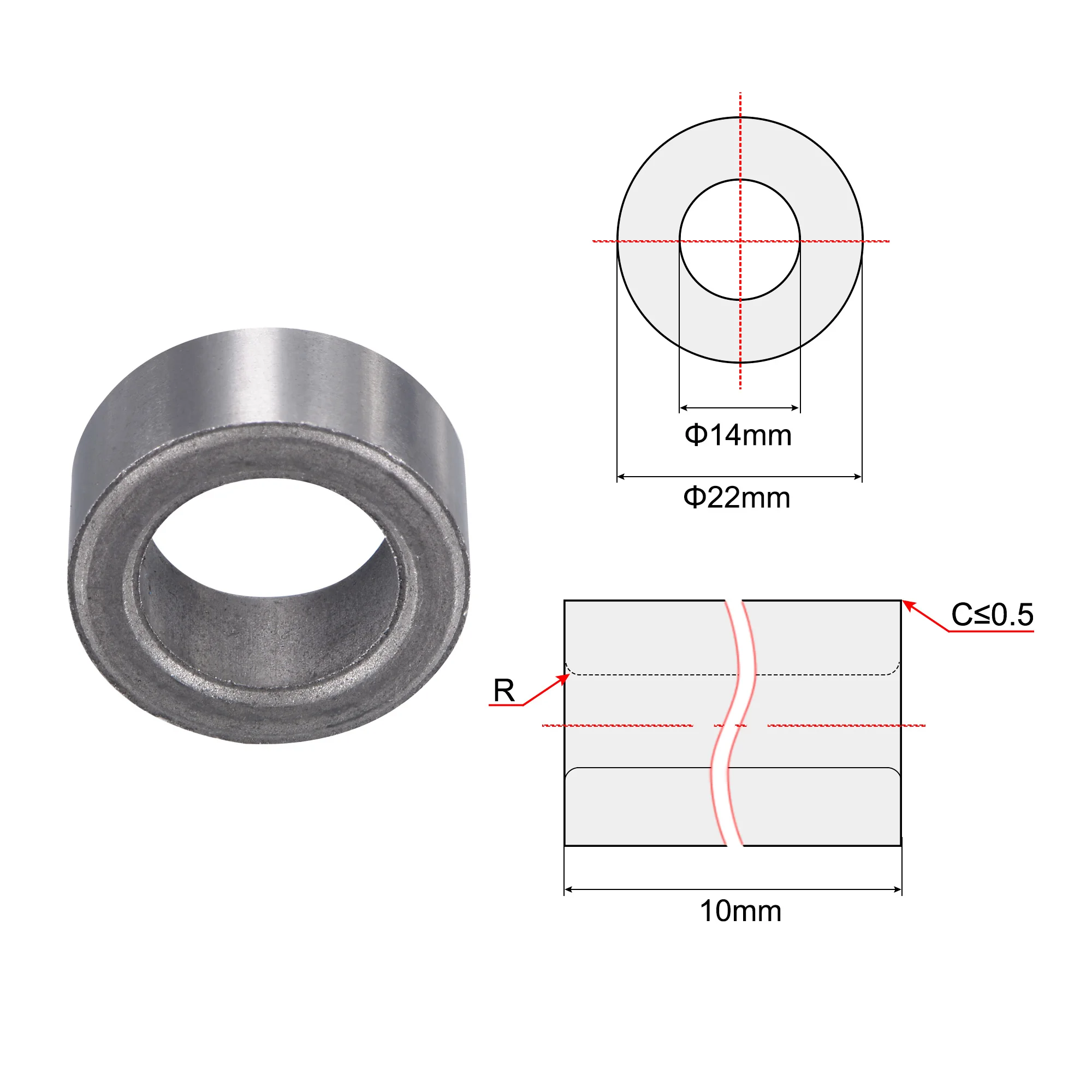 Uxcell 12pcs Sleeve Bearings 14mm Bore 22mm OD 10mm Length Sintered Iron Self-Lubricating Bushings