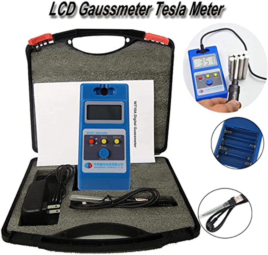 Surface Magnetic Field Tester Gaussmeter Measuring Instrument 0~2000mT with Portable Handheld Digital Gauss Tesla Meter