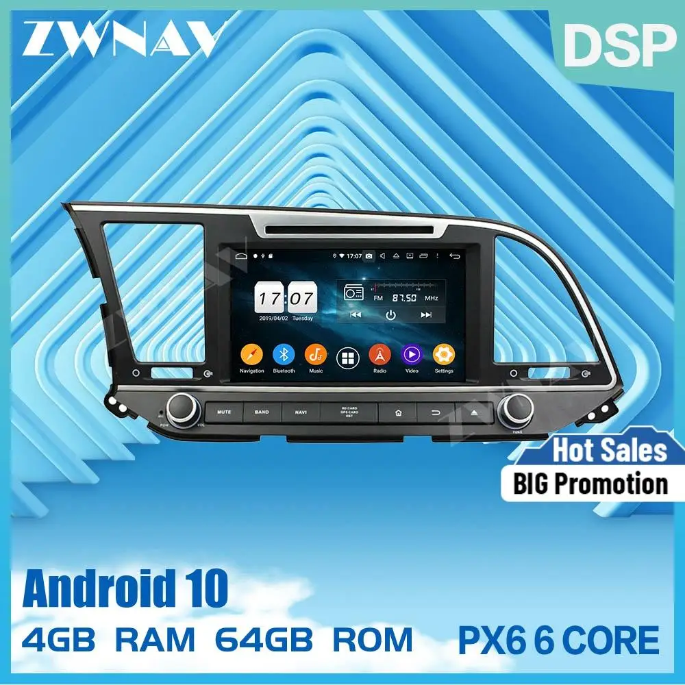 2 din PX6 IPS screen Android 10.0 Car Multimedia player For Hyundai Elantra 2016 car video audio radio stereo GPS navi head unit