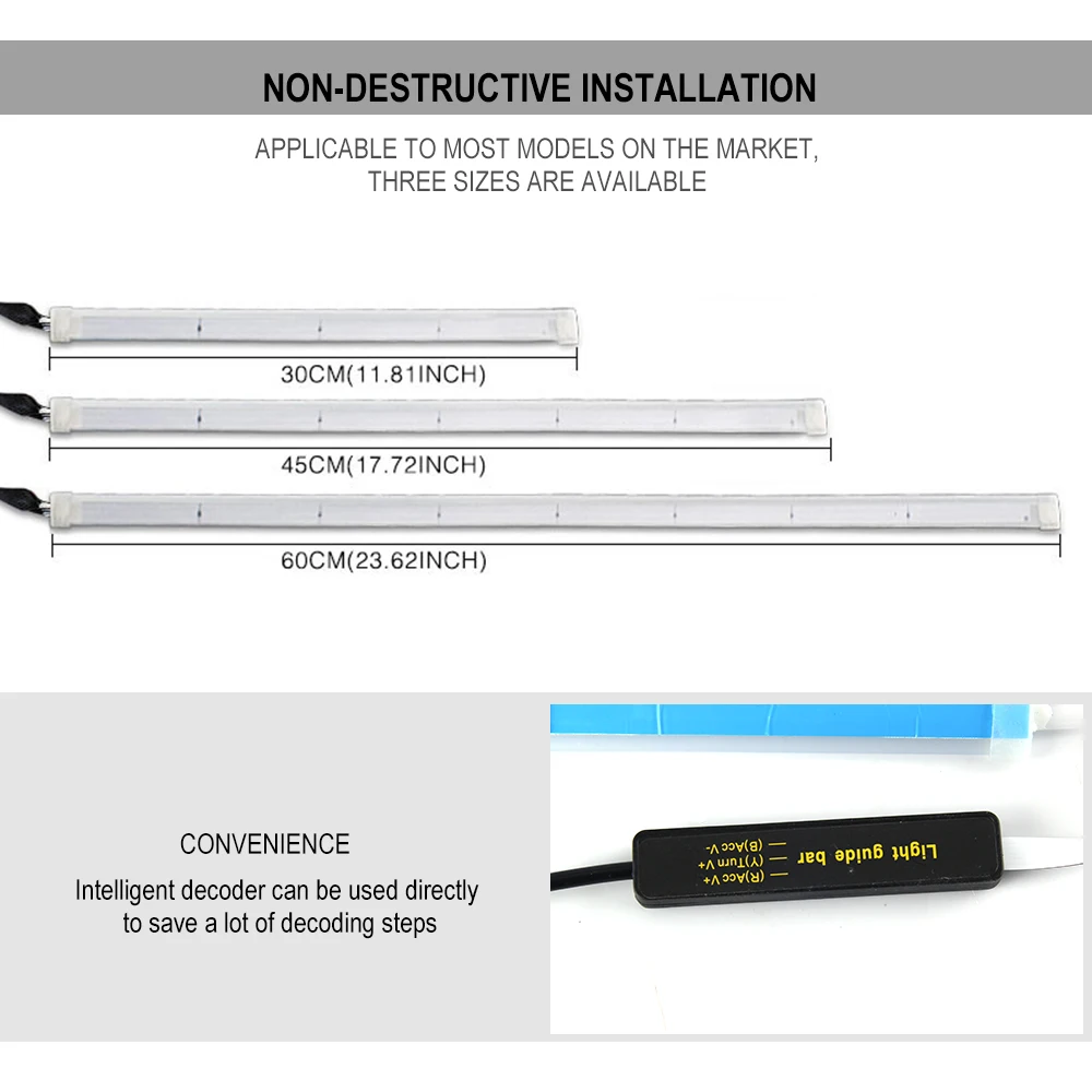 CO LIGHT Ultrafine Cars DRL 30cm 45cm 60cm LED Daytime Running Light White Turn Signal Yellow Guide Strip for Headlight Assembly