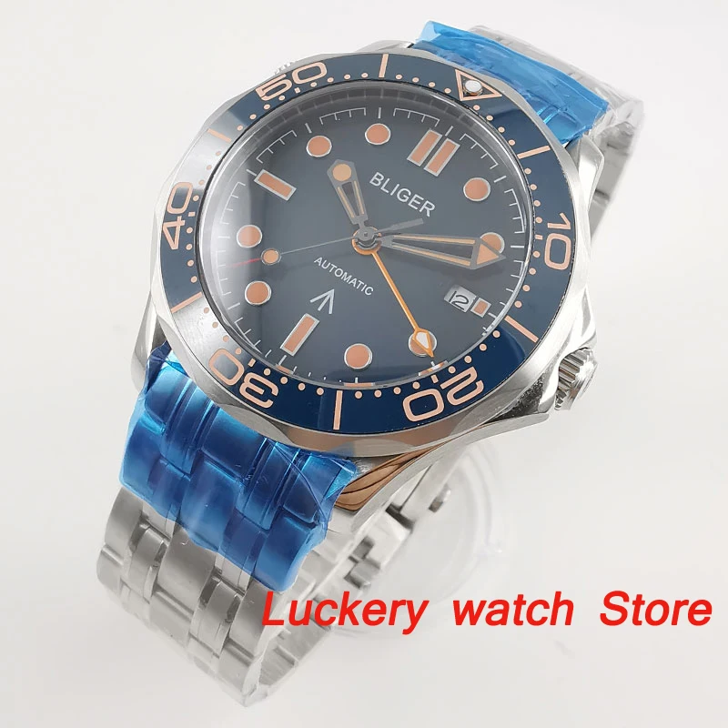 Bliger 41mm GMT Men watch blue dial saphire glass Ceramic Bezel luxury Automatic mechanical watches