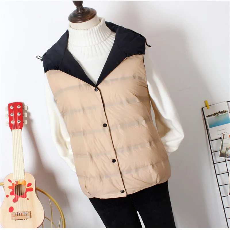 Sanishroly Two Wears Winter Women Sleeveless Hooded Waistcoat Ultra Light White Duck Down Vest Parka Female Short Coat Tops 1058