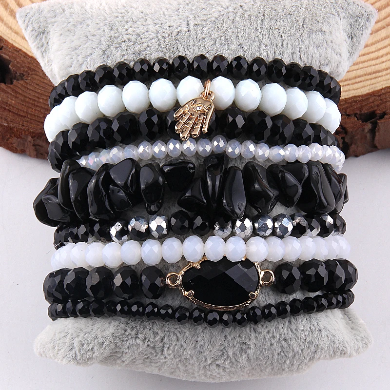 RH Fashion Designer Beaded Bracelet Set Glass Crystal 9pc Bracelets & Bangles Set For Fashion Jewelry
