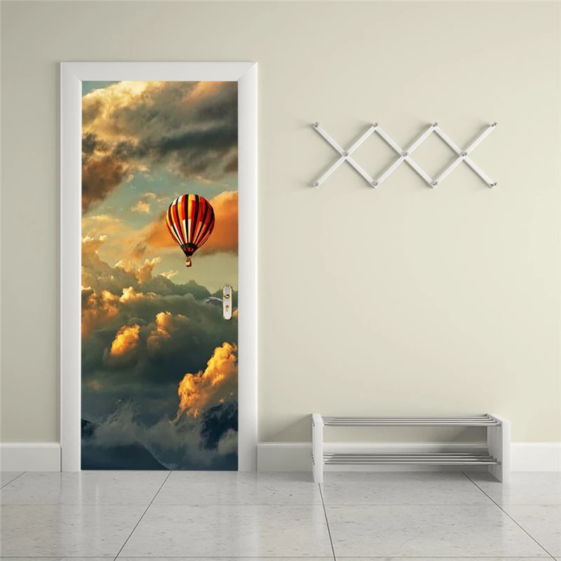 

Self-adhesive hot air balloon sky art door stickers home decoration door cover wall stickers mural porch wallpaper poster