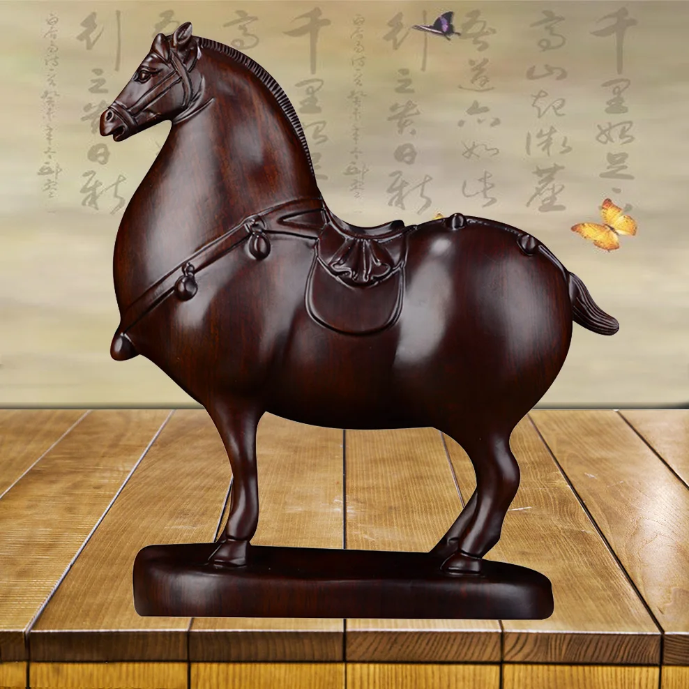 

15CM/20CM Rosewood/Ebony Wood Carving Ornaments Zodiac Horse Sculpture Office Home Decoration Animal Woodcarving Crafts