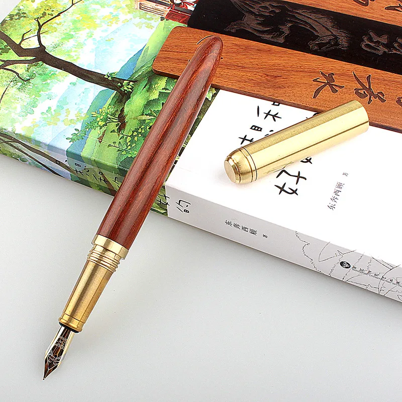 luxury bronze Natural Wood Fountain Pen Handmade 0.5MM Nib Ink Pen With A Converter