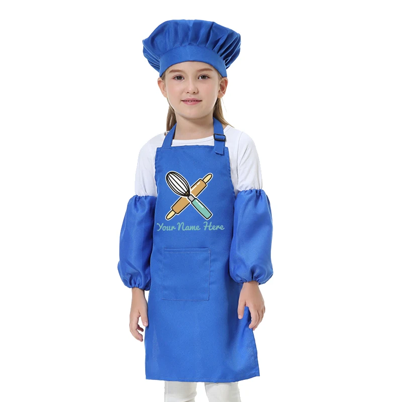 Kids Kitchen Baking Bib Pinafore Child Polyester Apron Painting Eating Clothes Smock Chef Hat Print Name NOT Free