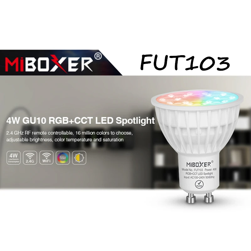 miboxer fut103 4w gu10 rgb mais cct lampada led sem fio 24g com controle remoto lampada embutida para quarto e restaurante 01