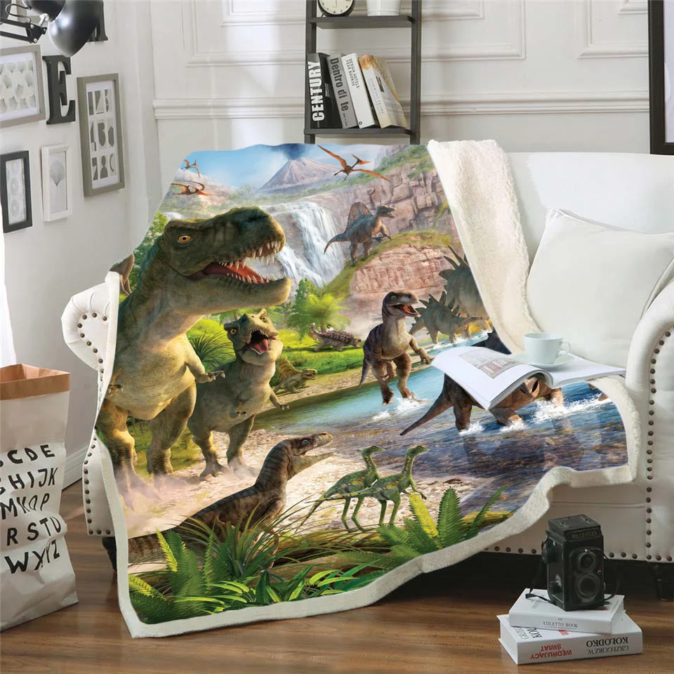 

Kids Anime dinosaur 3D Blanket Fleece Cartoon Art Print Children Warm Bed Throw Blanket newborn bayby Blanket style 01