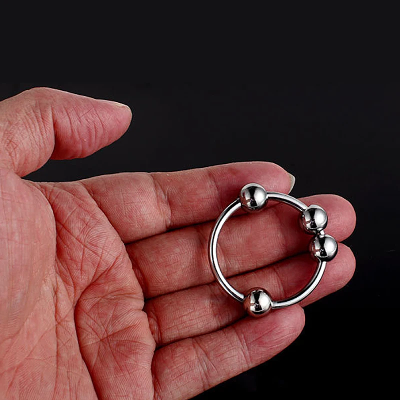 SAMOX 6 Sizes Metal Penis Ring Sex Toys for Men Male Delay Ejaculation Stainless Steel Cock Ring With 4 Beads Glans Stimulator