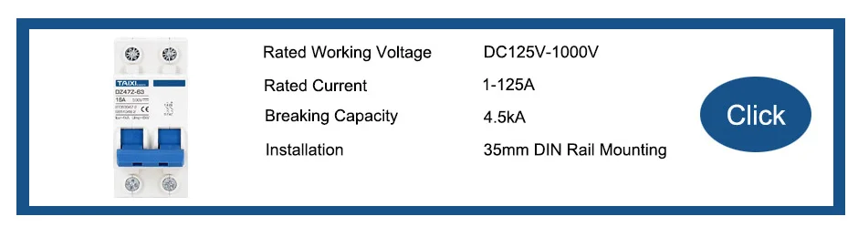 Solar PV MCB DC Circuit Breaker 1P/2P 500V 1000V Photovoltaic disconnect switch 10A 16A 20A 32A 40A 63A 100A 125A